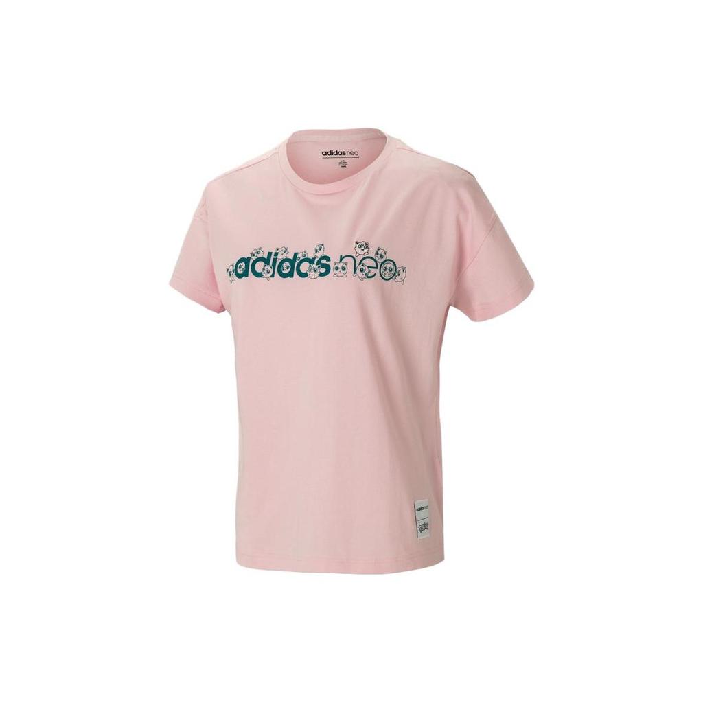 Adidas Neo X Pokémon Collaboration Printed Logo Round Neck Short Sleeve Drop Shoulder T-Shirt Women T-Shirts Clear-Pink GC7070