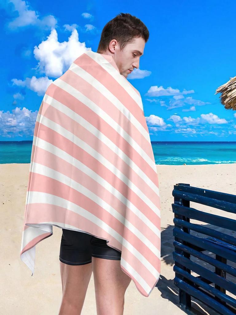 Couple Size Striped Beach Towel, Soft Absorbent Polyester Fabric, Modern Knit Design, Ideal for Travel, Vacation, Pool & Camping