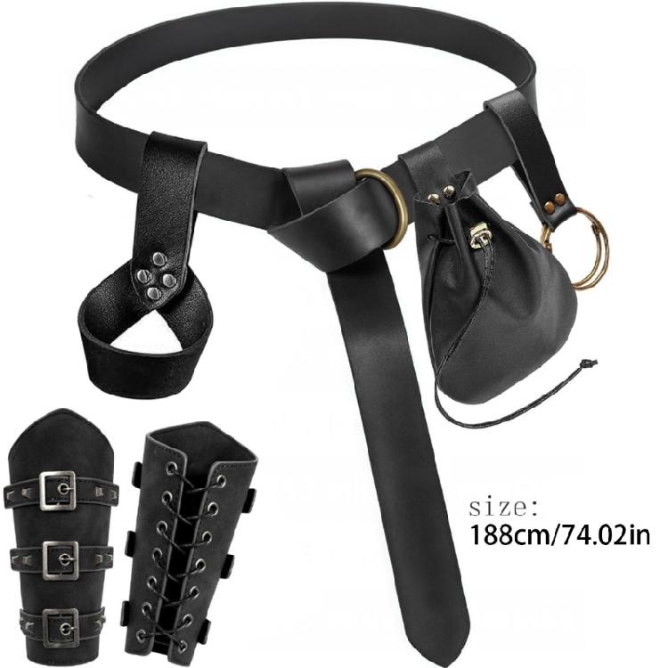 Historical Reenactment Gear 5PCS Soft PU Leather Bracers And Belt Combo Adjustable Medieval Costume Accessories For Theater LARP
