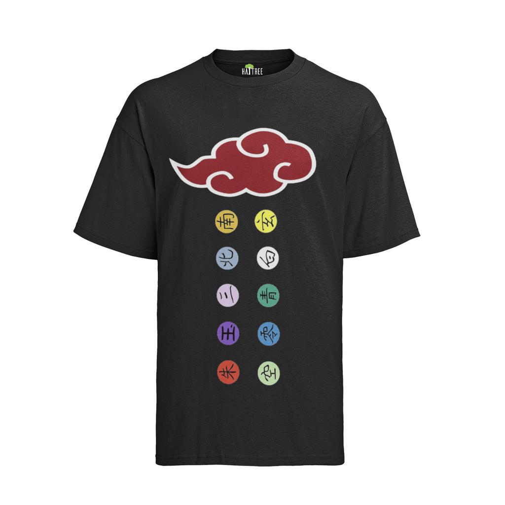 Maglietta Naruto Logo Akatsuki Nuvole Rosse & Anello Anime Manga Biologica Uomo S-XXXL