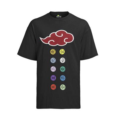 Maglietta Naruto Logo Akatsuki Nuvole Rosse & Anello Anime Manga Biologica Uomo S-XXXL