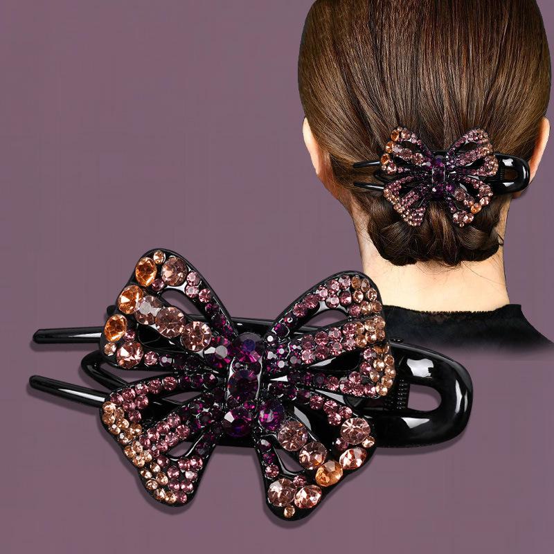 Korean Rhinestone Butterfly Hairpin – Elegant Retro Duckbill Clip for Women