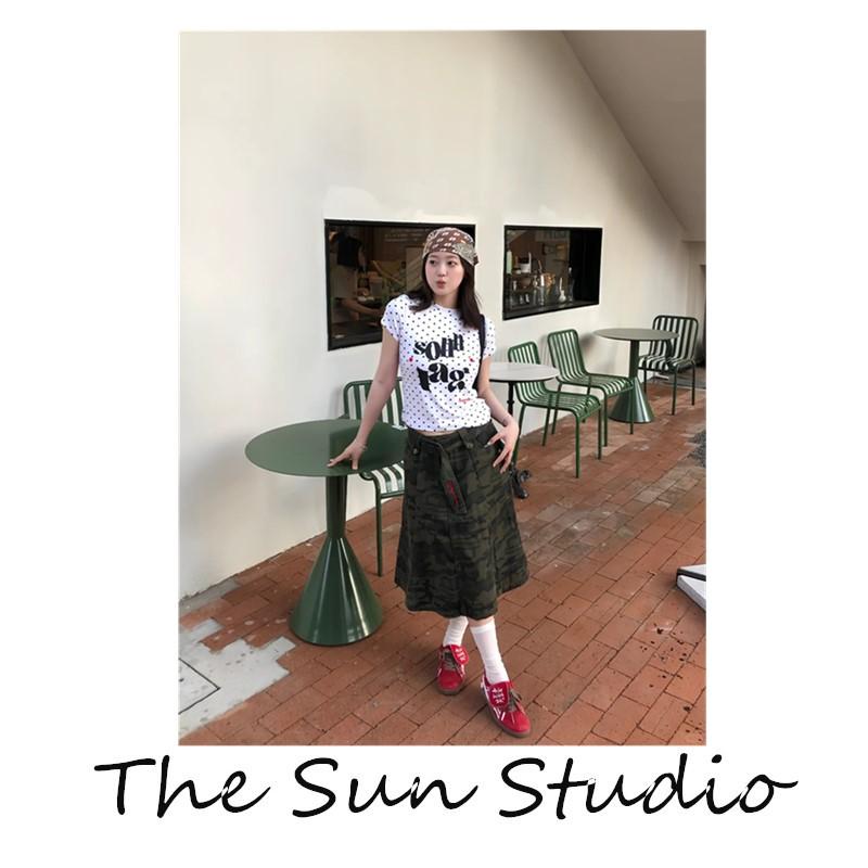 American Retro Washed Vintage Camouflage Skirt for Women, Summer Korean Style Niche Design Workwear Skirt, Casual Skirt for Trendy Girls XL