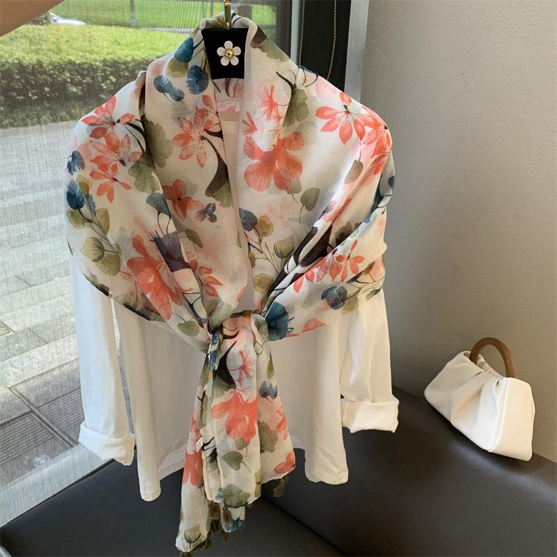 Summer Silk Scarf Shawl Sun Protection Dual-Purpose Yarn Scarf Scarf Spring And Autumn Ethnic Style Versatile Decorative Cotton And Linen Scarf