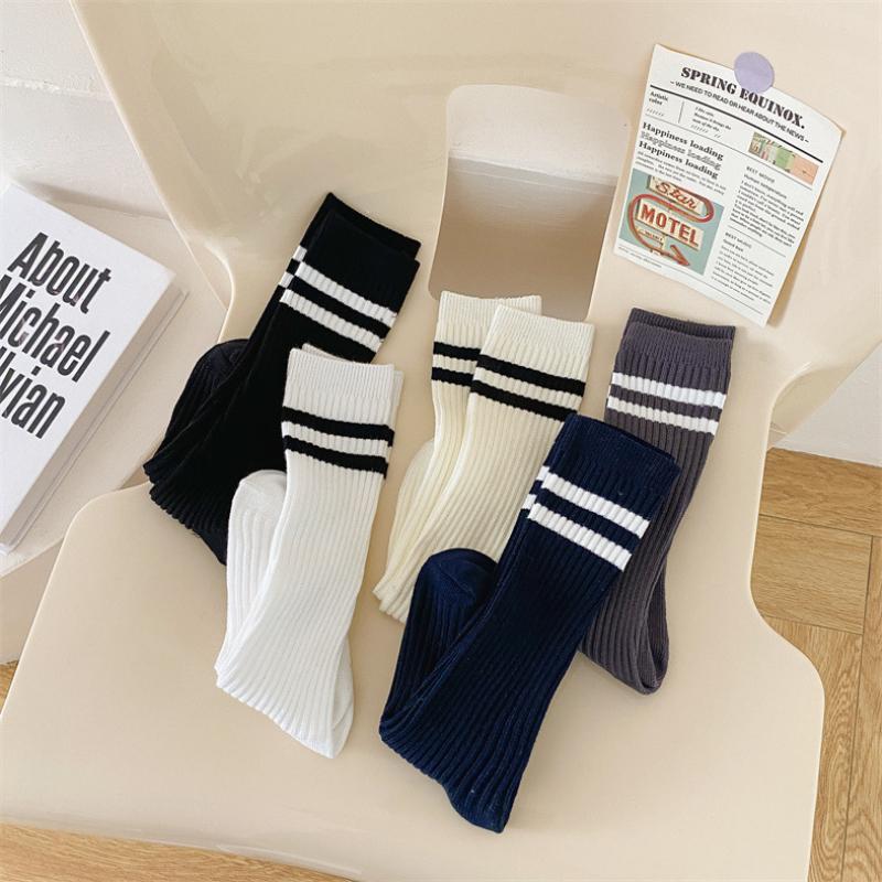 Autumn Warm Children Length Knee Socks Pure Cotton Black White Striped Boys Girls College Style Sports Socks For