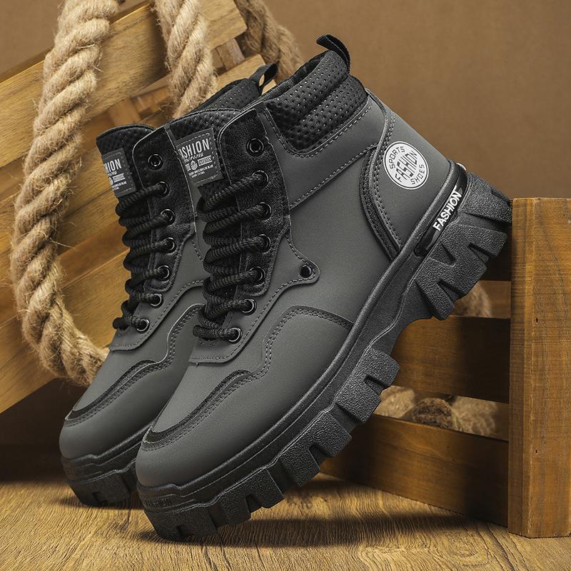 

Fashion Men Boots Winter High Top Work Boots Breathable Comfortale Men Ankle Boots No-slip Mens Casual Shoes Walking Sneakers 39 темно серый