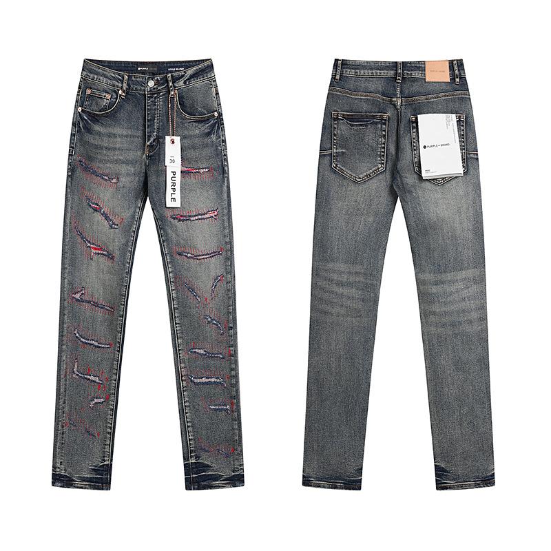 Purple Brand Ink Printing Meichao High Street Retro Ripped Casual Trend Denim Horn Pants Small Feet
