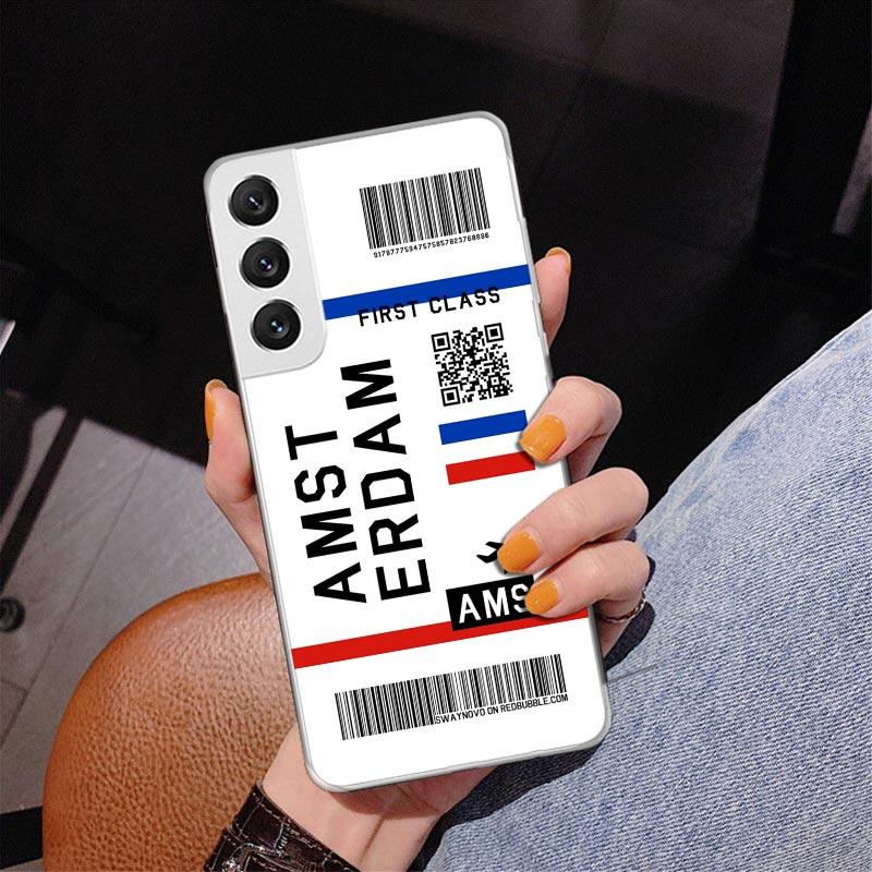 Travel Ticket Label Phnoe Case for Samsung Galaxy S26 S25 Edge S23 S24 Ultra S22 Plus S21 S20 FE Unique Cover Soft Coque Galaxy