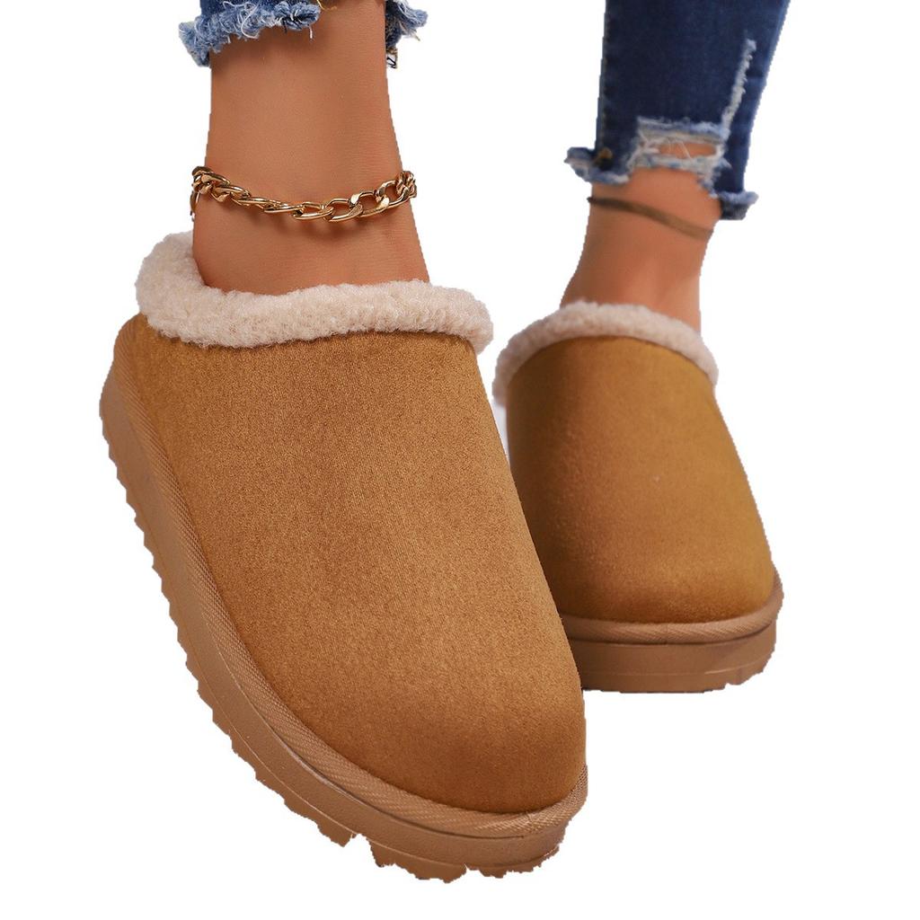 2025 New Autumn and Winter Foreign Trade Flat-bottomed Warm Slippers Fluffy Outer Wear Thick-soled Velvet Snow Boots Women