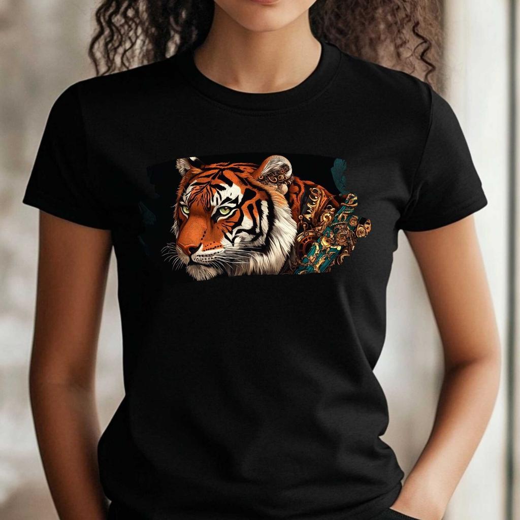 T-Shirt Frauen Steampunk Tiger als Astronaut Motiv Baumwolle Größe XS bis 3XLWird in neuem Fenster oder Tab geöffnet