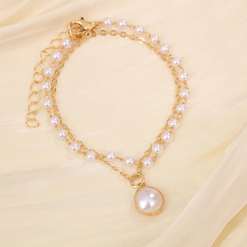 European and American double-layer pearl bracelet fashionable retro ins style personalized design cold wind pearl jewelry