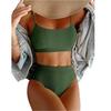 Europäischer & Amerikanischer Damen Sexy Wellenstoff Zweiteiliger Einfarbiger Bikini-Set