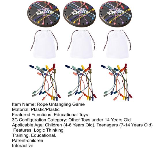 1/2/3 Sets Brainy Knots Rope Untangling Game Logic Thinking Twisted Rope Challenge Board Game Kids Adults Educational Elastic Rope Unhitching Toy
