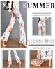2024 Summer Women's Slimming Stretchy Micro-flare Long Pants with Printed Elastic Waist