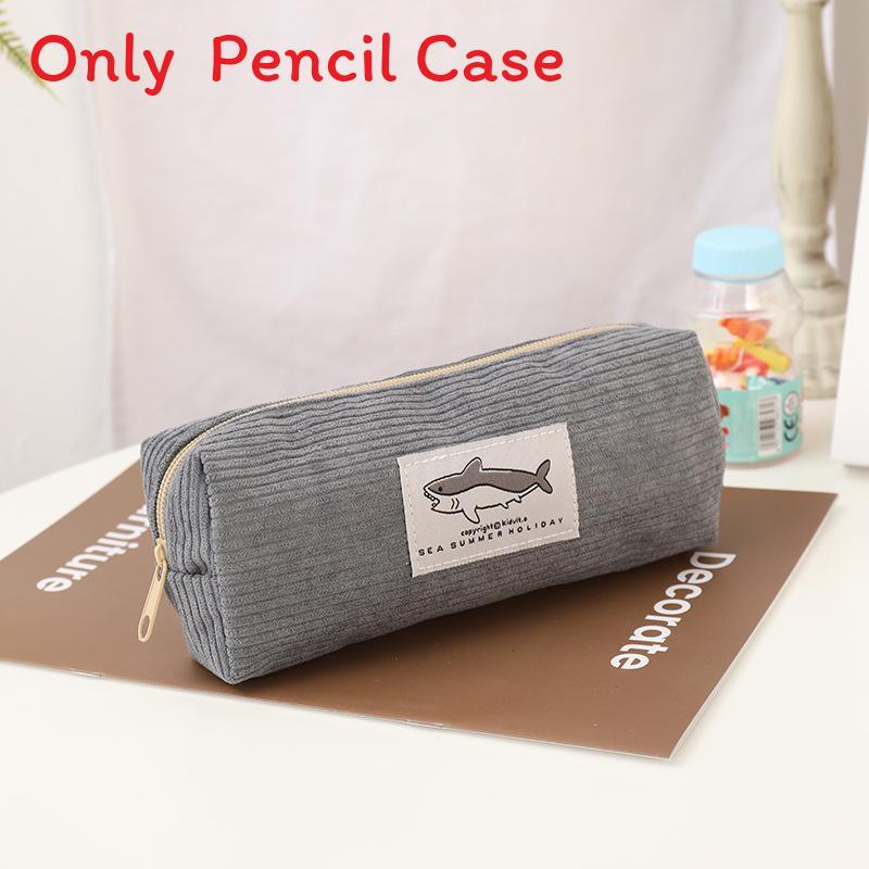 Cute Shark Corduroy Pen Bag With Durable Material For School And Office Use