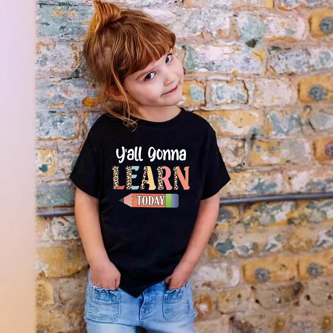 

Girls Leisure LEARN Textured Pattern T-shirt - Summer Children s Fashion Short-Sleeved T-shirt 1-2Y чёрный