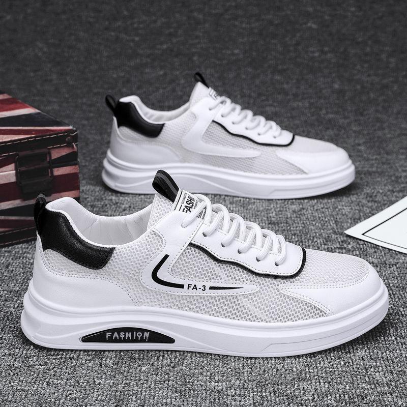 Men's Shoes Summer New Breathable Round Head Hollow Mesh Sports Shoes Casual and Comfortable Running Shoes Men's Small White Board Shoes