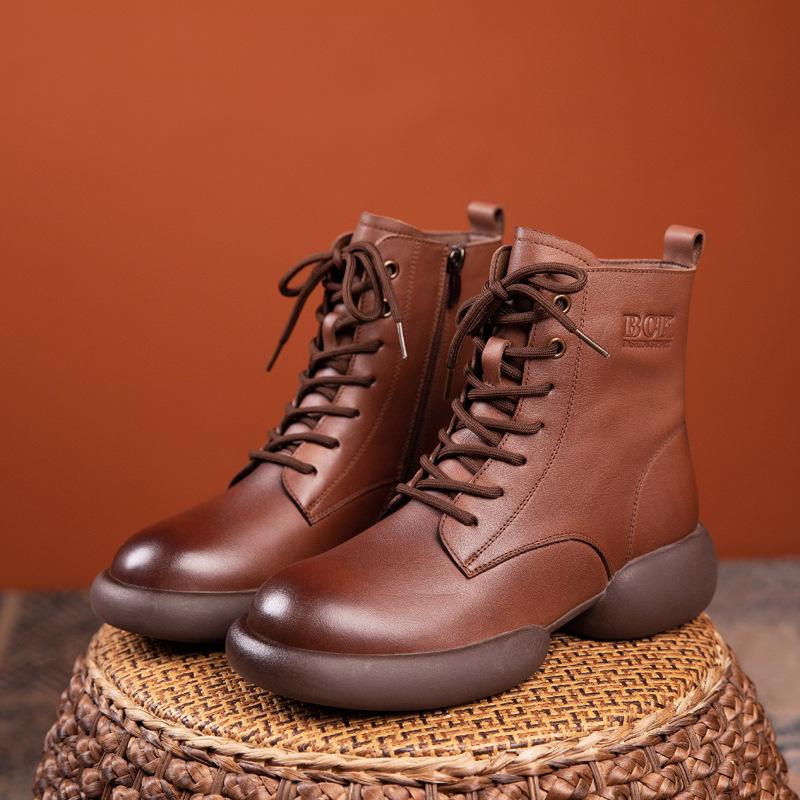 

Женские короткие ботинки из коровьей кожи первого слоя, новая коллекция осень-зима 2025, ретро, резиновая мягкая подошва, ботинки Мартин в британском стиле, женские ботинки 40 коричневый