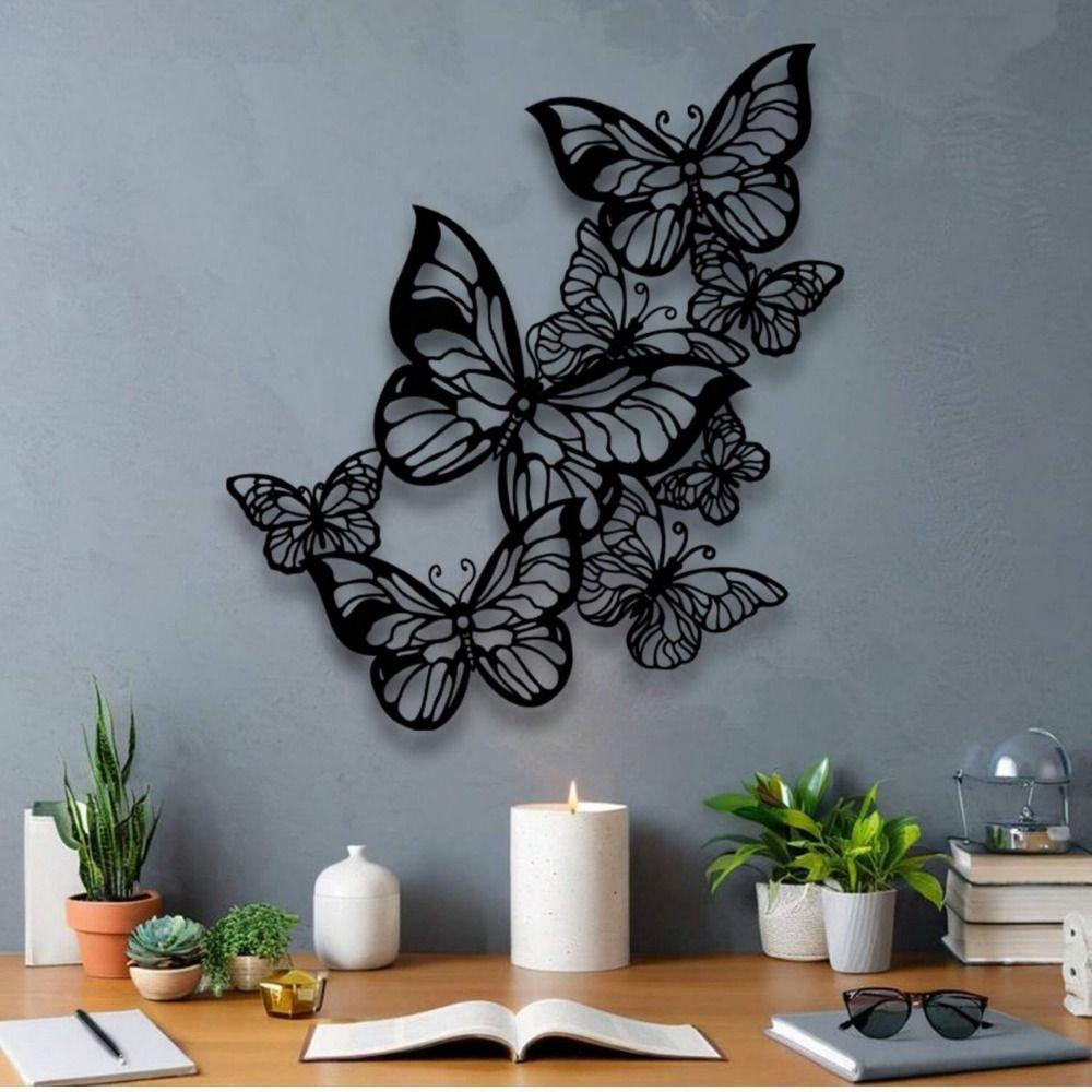 Waterproof Hanging Wall Art Black Butterfly Hanging Ornament  Garden Fence