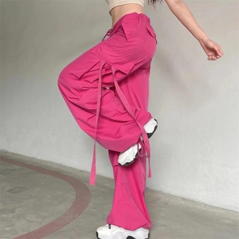 Pantaloni Cargo Rossi Donna Casual Jogger Vita Alta Fianchi Larghi Hip Hop Pantaloni Pantaloni Capri Punk Coreani Tasche Pantaloni