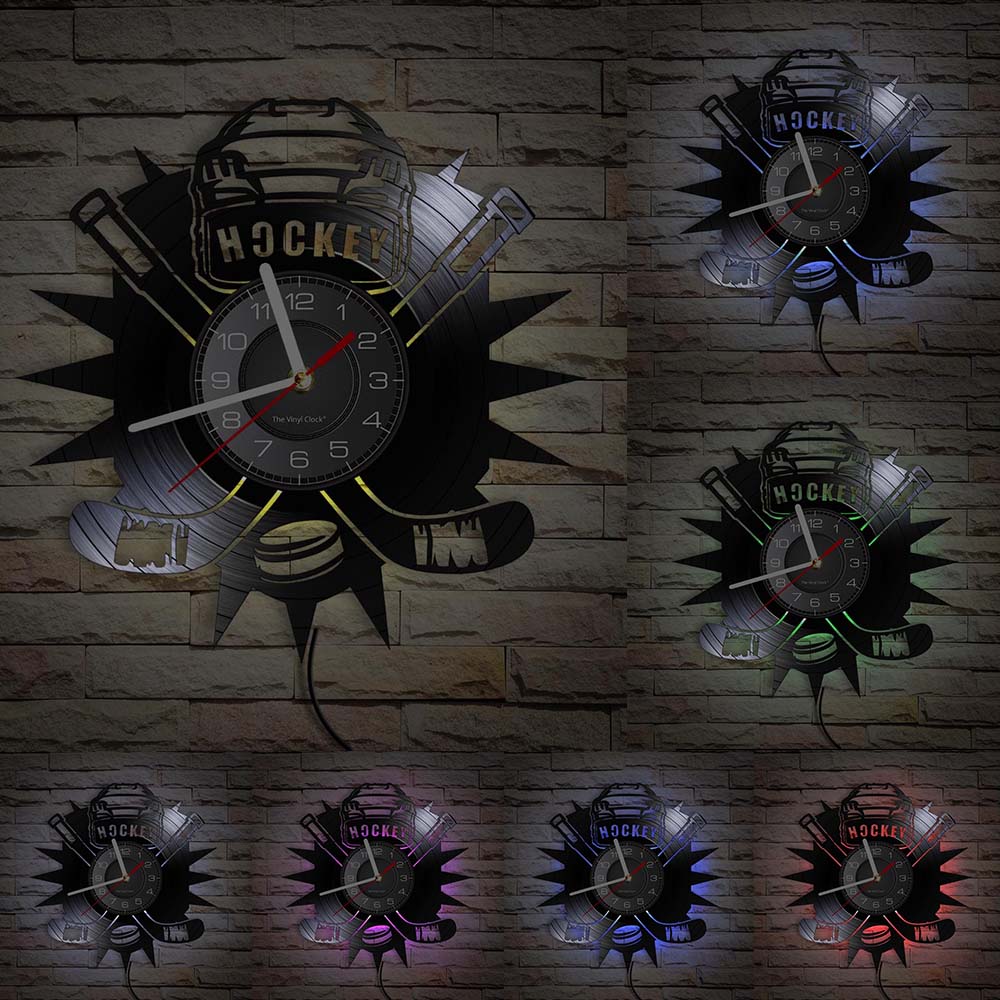 Hockey Wall Clock Hockey Player Silhouette Wall Art Home Decor Vinyl Record Wall Clock Vintage Hockey Fans Gift Handmade Artwork