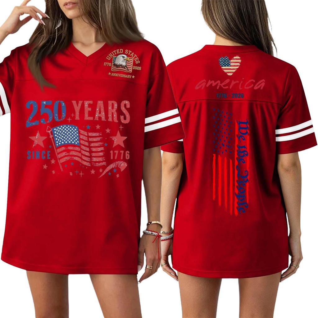 Damen Casual Mode V-Ausschnitt Sport Unabhängigkeitstag Druck Kurzarm Sport T-Shirt Top