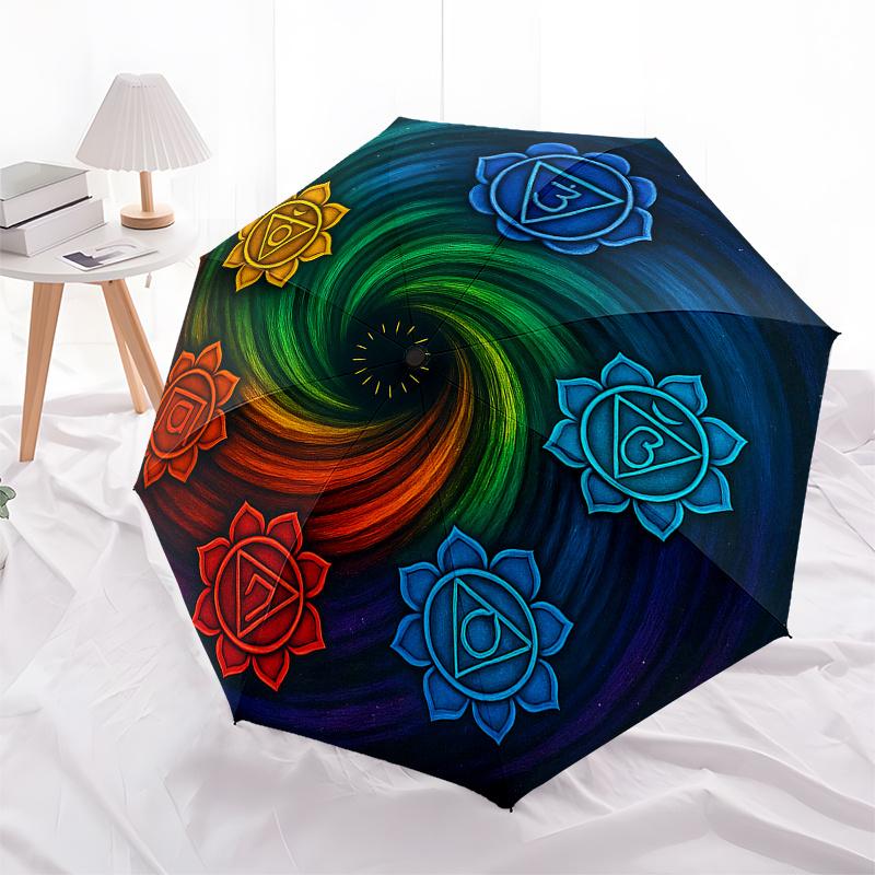 Chakra Balance Mandala Wall Art: Vibrant Energy Wheel Decor for Home or OfficeUmbrella, Portable 3-Fold Compact Umbrella for Men & Women Gift