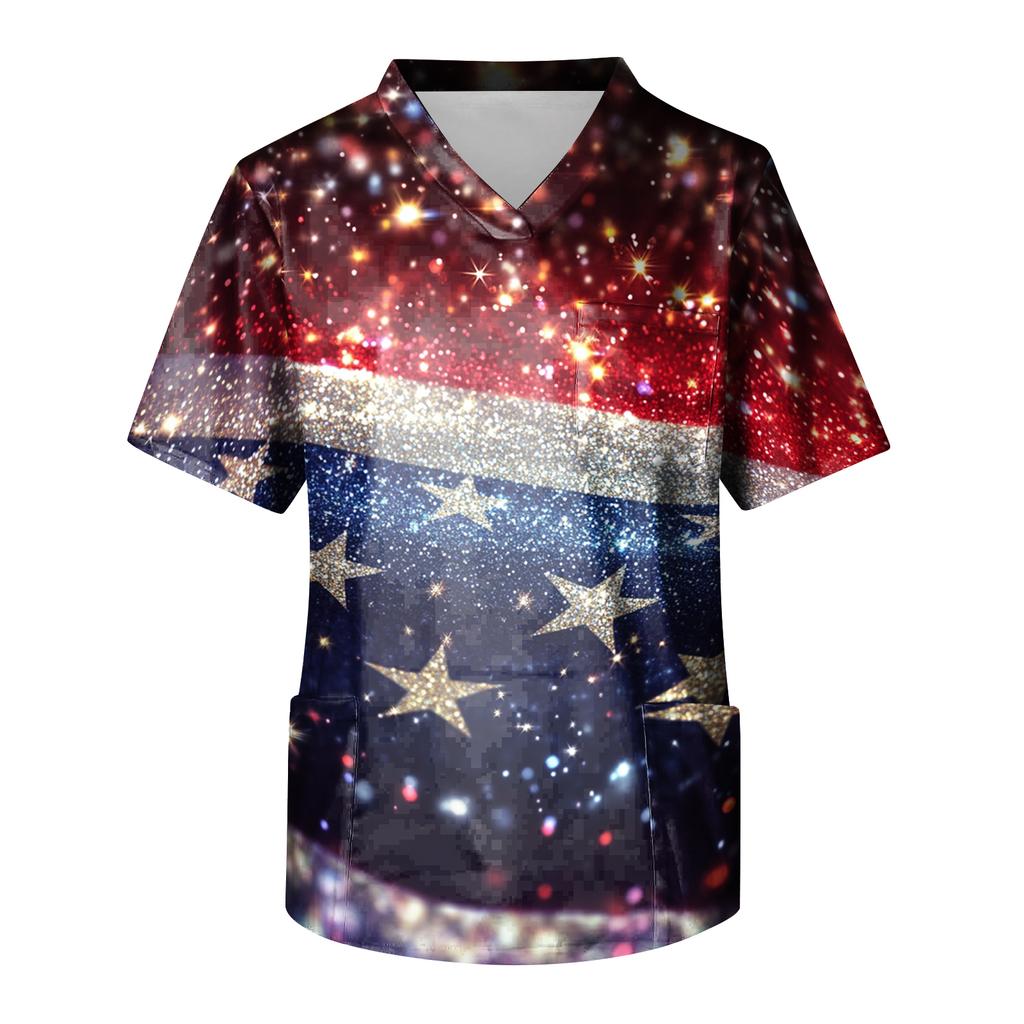 Men's Short Sleeve V-Neck  Print Chest Pocket Care Top