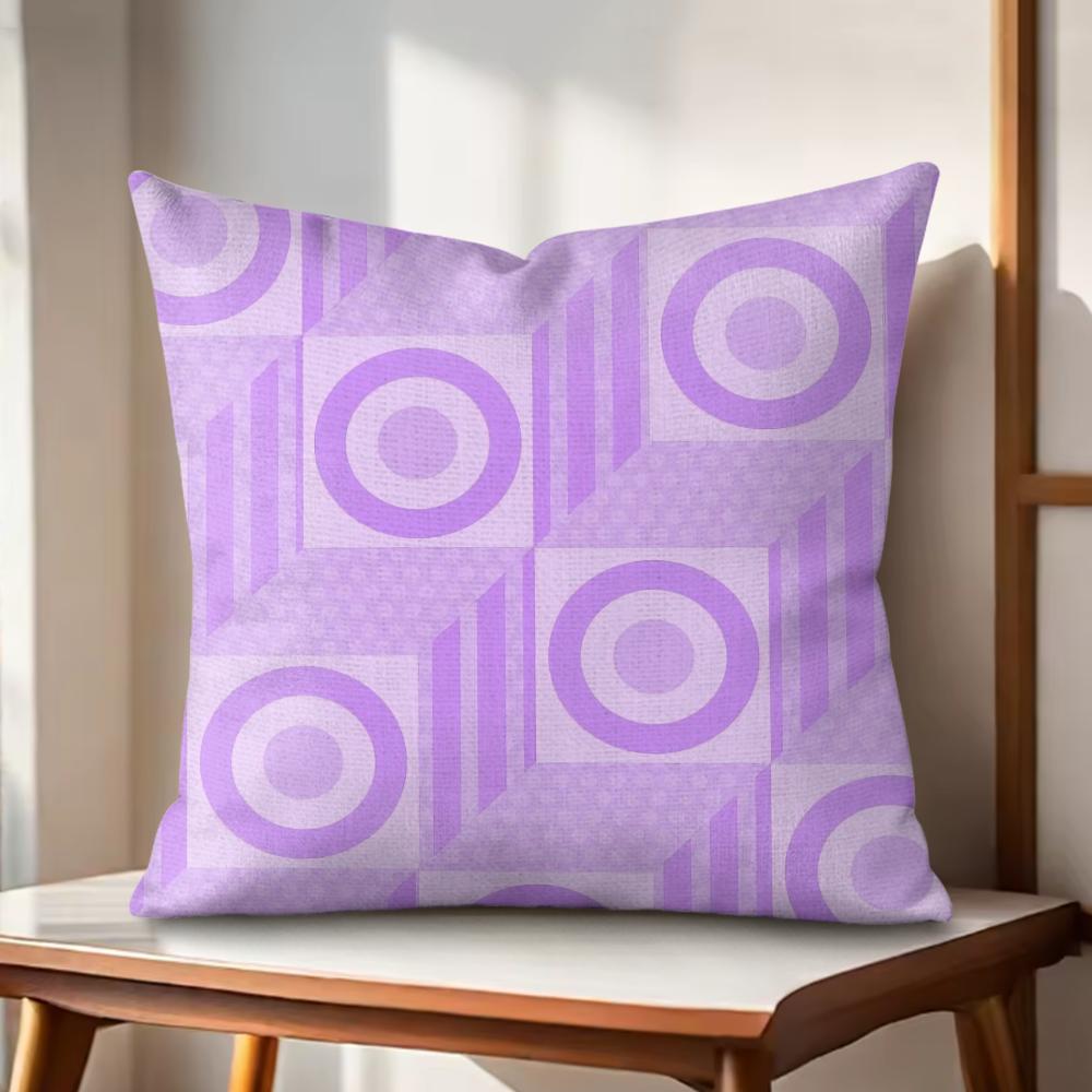 Purple Geometric Art Cushion Cover Natural Linen Organic Fabric DoubleSided Printing Couch Pillow Covers Home Decor