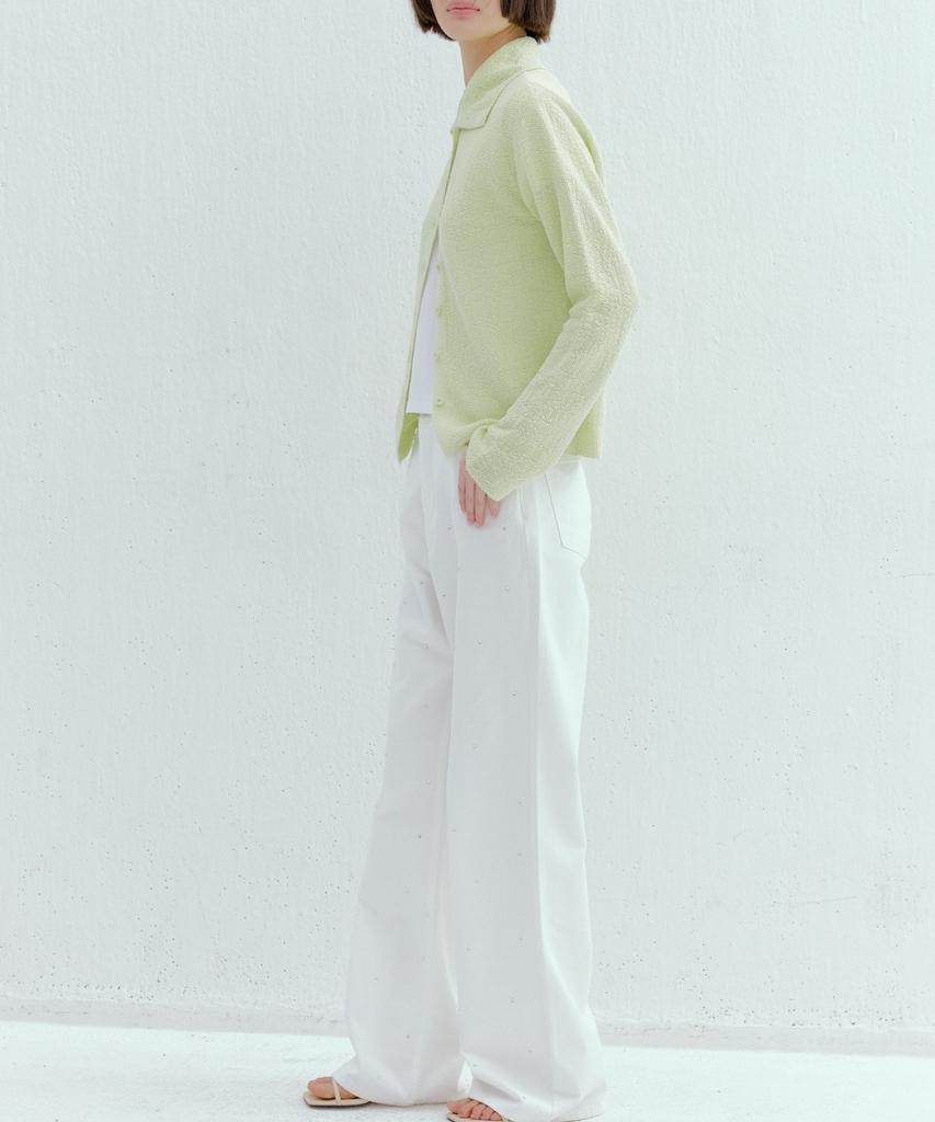 Okuka Shiny Wide Denim Pants - White