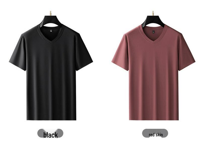 T-shirt da uomo taglie forti 9XL in seta ghiacciata con scollo a V a maniche corte, ad asciugatura rapida - Senza cuciture, leggera, traspirante, top sportivo estivo