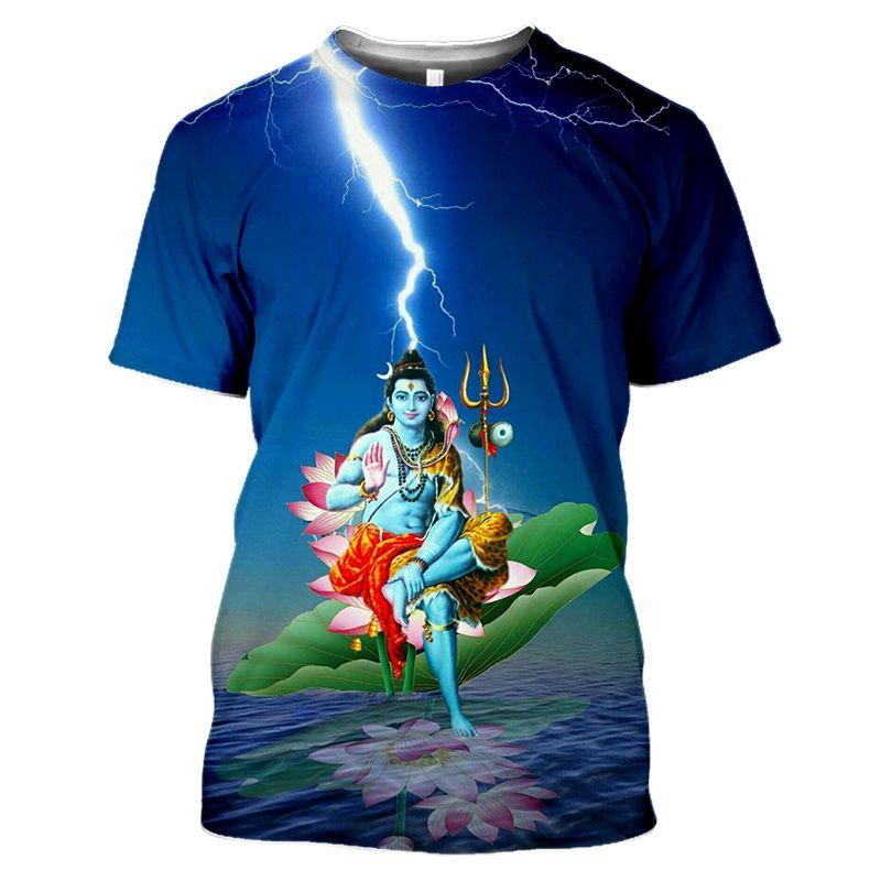 Moda Estiva Nuovi T-shirt Grafiche India Shiva Per Uomo Tendenza Casual Personalità Stampati Oversize Girocollo Manica Corta Magliette Top
