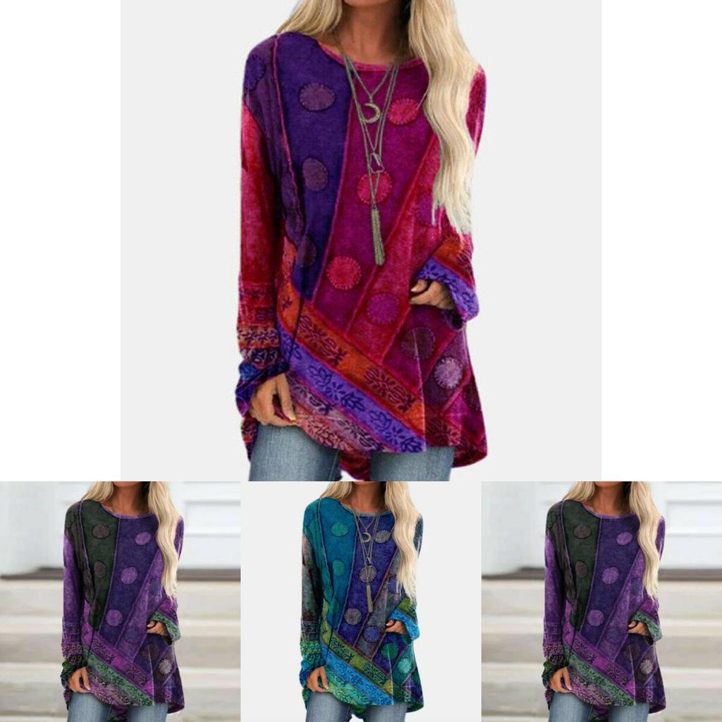 Plus Size Womens Hippie Boho Long Sleeve Tops With Soft Material And Floral Pattern