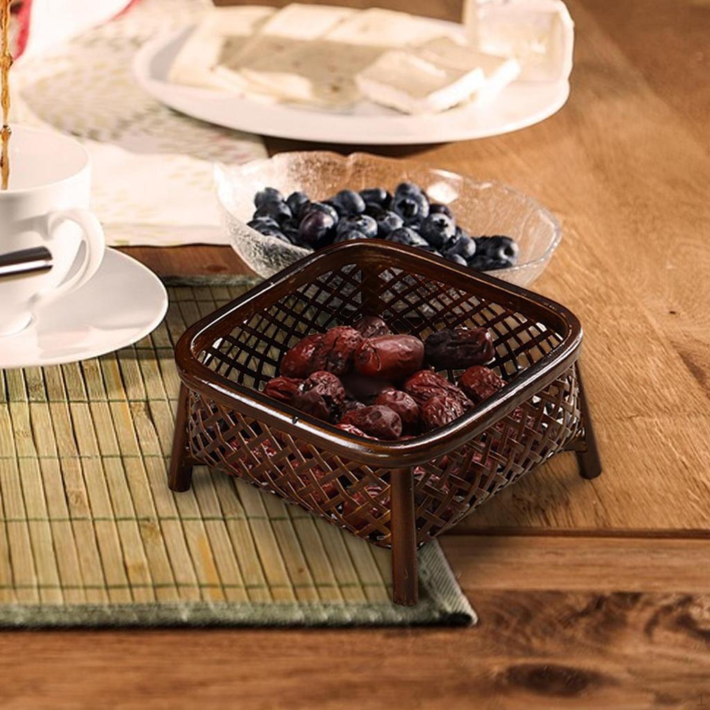 Bamboo Woven Fruit Basket Storage Food Holder for Desk