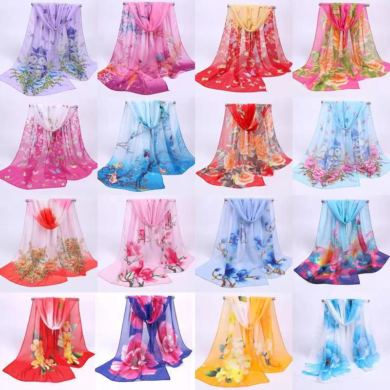 Spring & Summer Silk Chiffon Scarf for Women – Versatile, Fashionable, Sun-Protective, Printed Headscarf