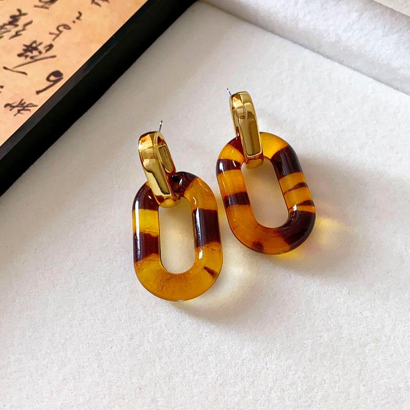 Silver Needle Rhombus Leopard Print Earrings - Retro Design Dangle Earrings, Light Luxury and Versatile