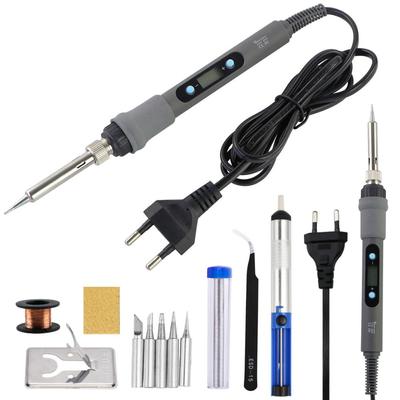 80W Gray Soldering Iron 110V / 220V Adjustable Temperature Digital Display Electric Solder Welding Iron Repair Tools Kit