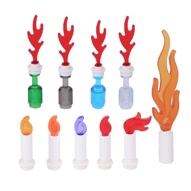 MOC Building Blocks Bonfire Flame Medieval Wine Bottle Accessories Set Candlestick Model Mini Brick Compatible Toy Gift DIY X019