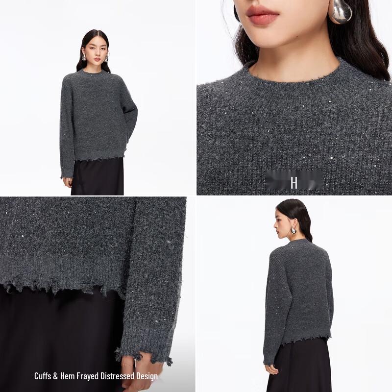 VEROMODA Women's Drop-Shoulder Sparkle Knit Round Neck Sweater