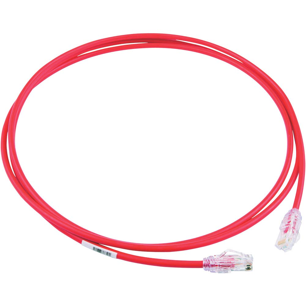 Panduit Category 6A Thin Patch UTP Cord, 0.5m, Red, 28x0.5MRD