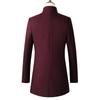 Herbst Winter Herren Mittellang Stehkragen Einfarbig Wollmantel Verdickt Lässig Slim Fit Wollmantel