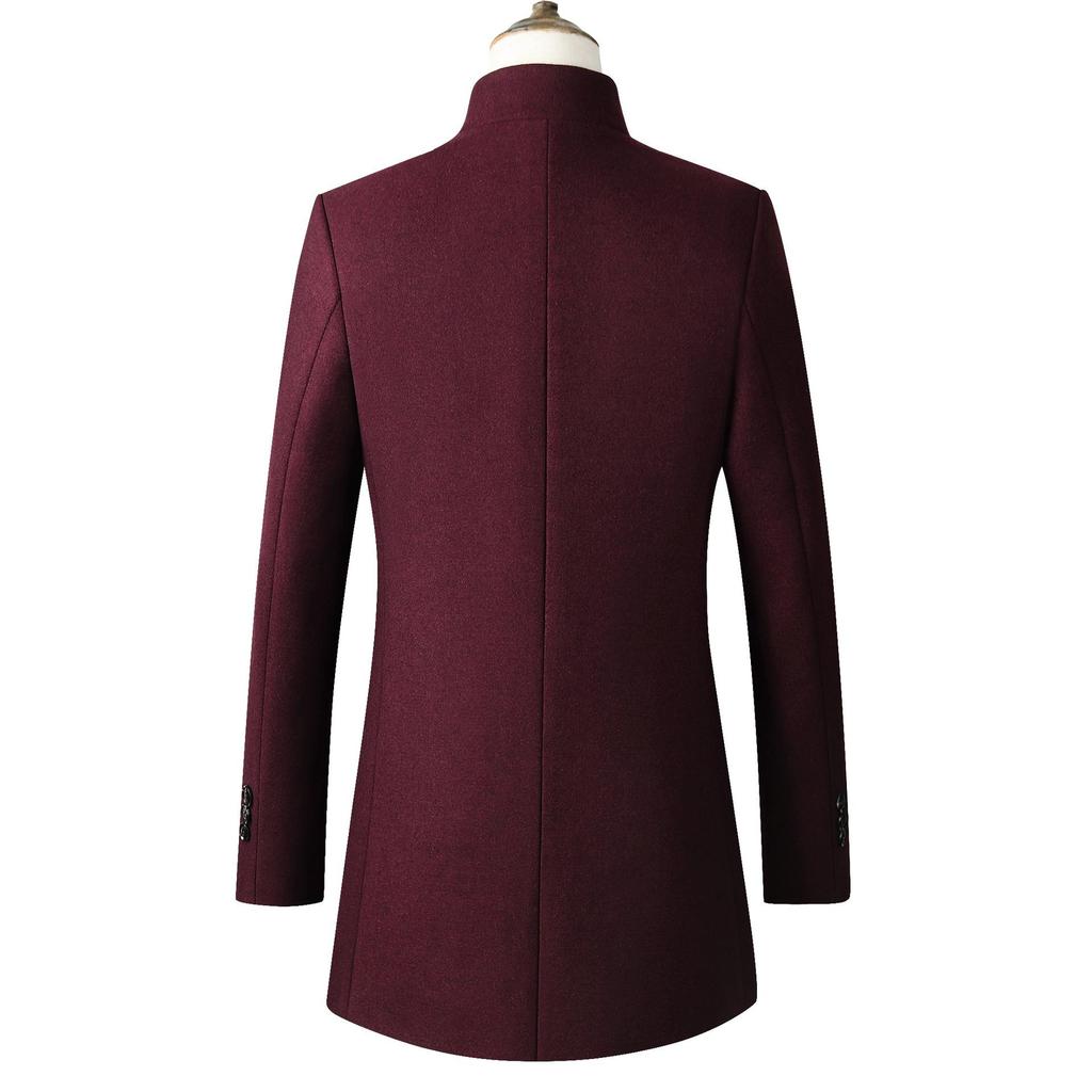 Herbst Winter Herren Mittellang Stehkragen Einfarbig Wollmantel Verdickt Lässig Slim Fit Wollmantel