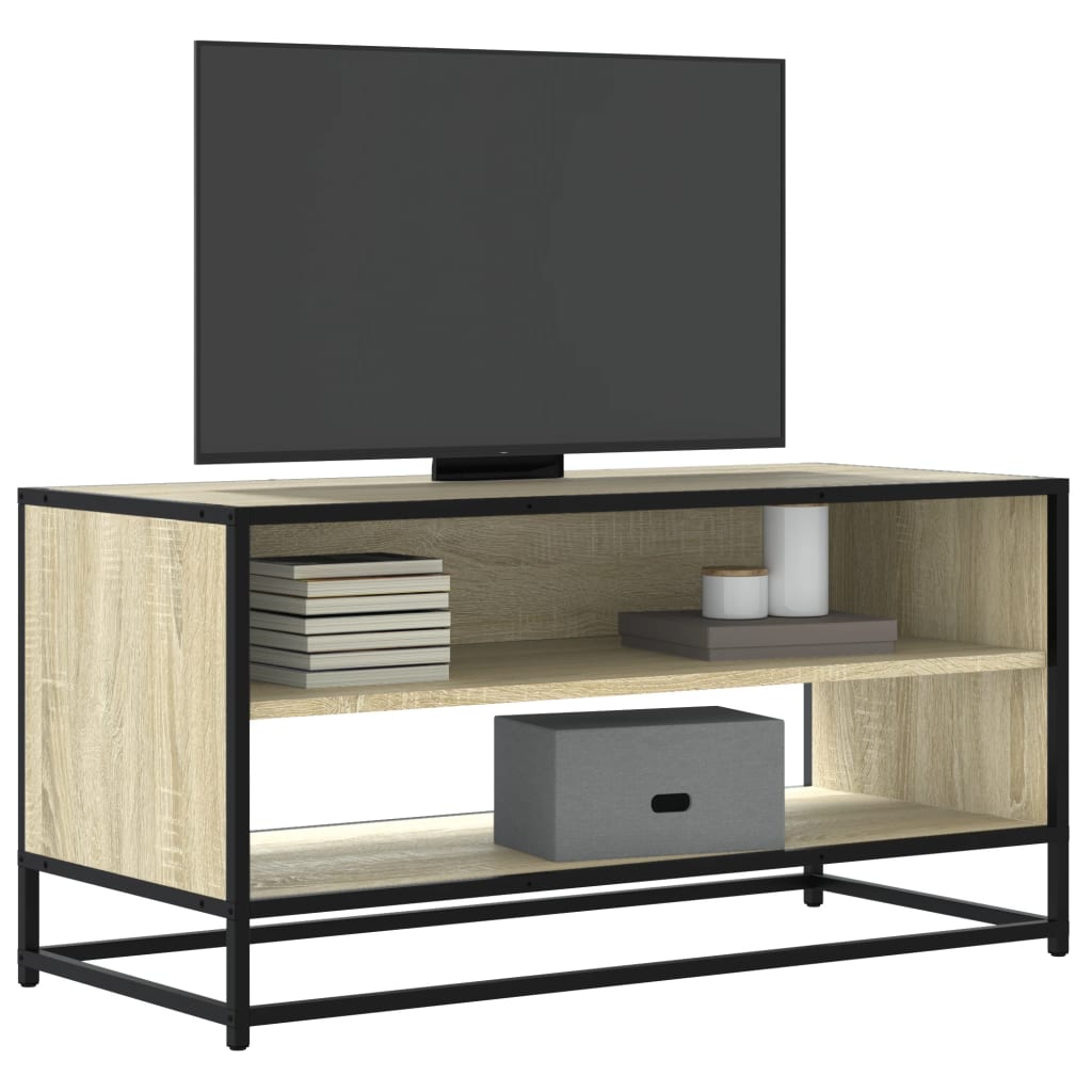 TV Stand in Sonoma Oak Finish 91 x 40 x 46 cm Made of Engineered Wood and Metal