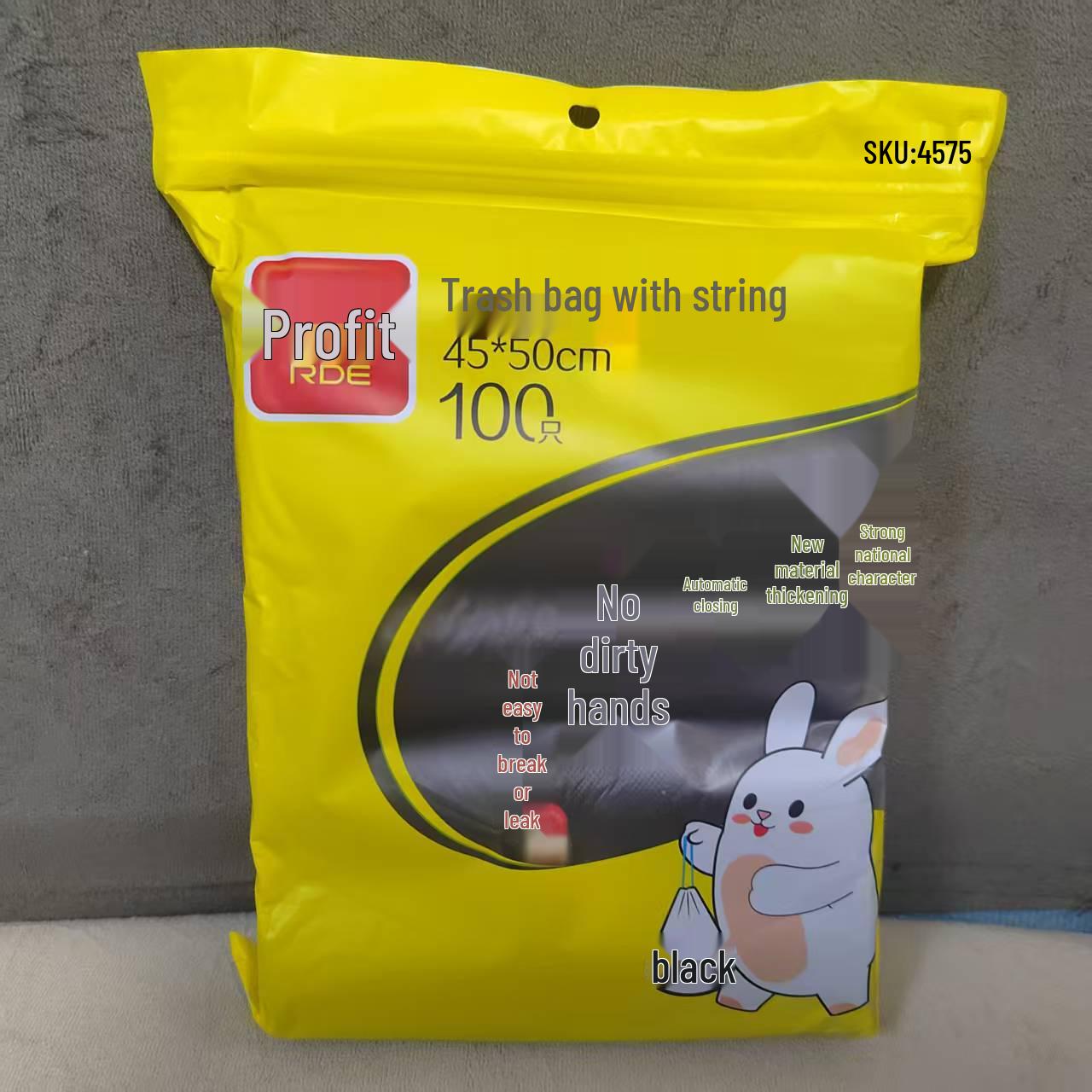 Large Black Automatic Sealing Drawstring Trash Bags for Kitchen & Commercial Use