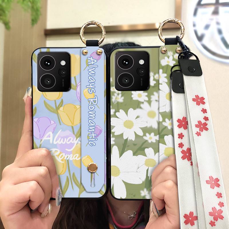 Lanyard Flower Phone Case For Nokia HMD Skyline Kickstand Back Cover Ring Fashion Design Wrist Strap Waterproof Silicone