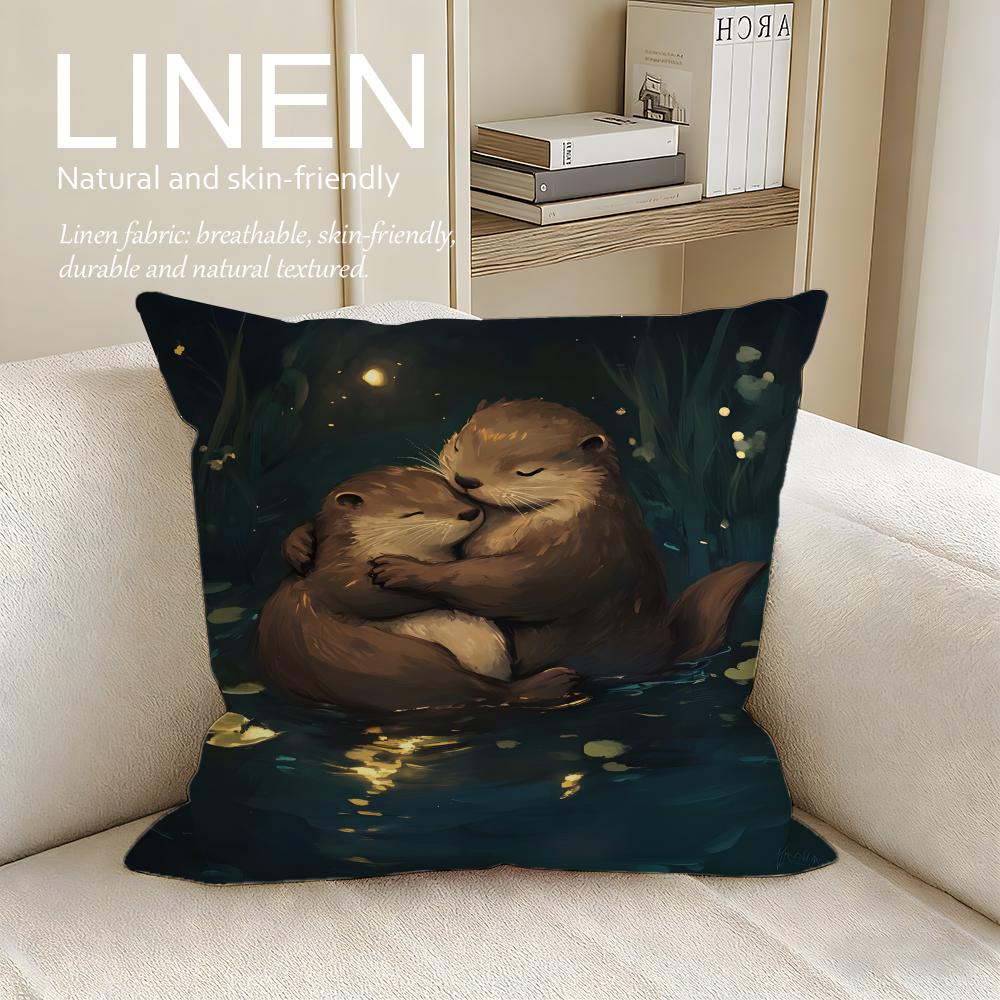 Cute Otter Moonlight Cushion Cover Pillowcase Set Pcs X X Breathable Washable Sofa Cushion Cover