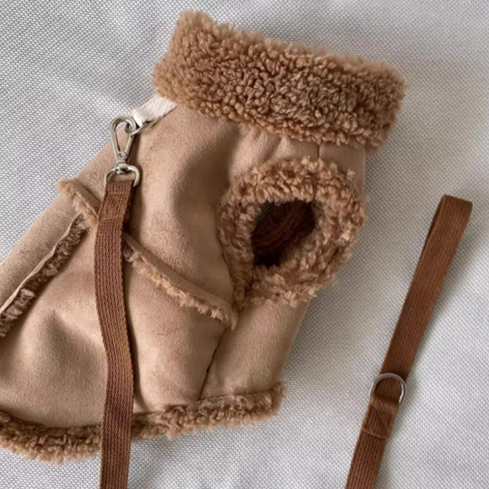 Psí zimní vesta ve stylu Ugg – Umělý beránek, Poutko na postroj, Z Koreje