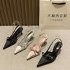 2025 new French elegant fairy gentle bow pointed sandals thin heel empty bag head buckle with high heels