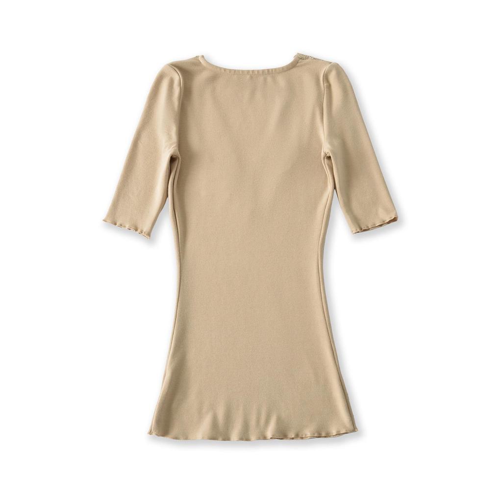 Elegant Lace Patchwork 5-Sleeve V-Neck Slimming Top - Spring/Summer 2026