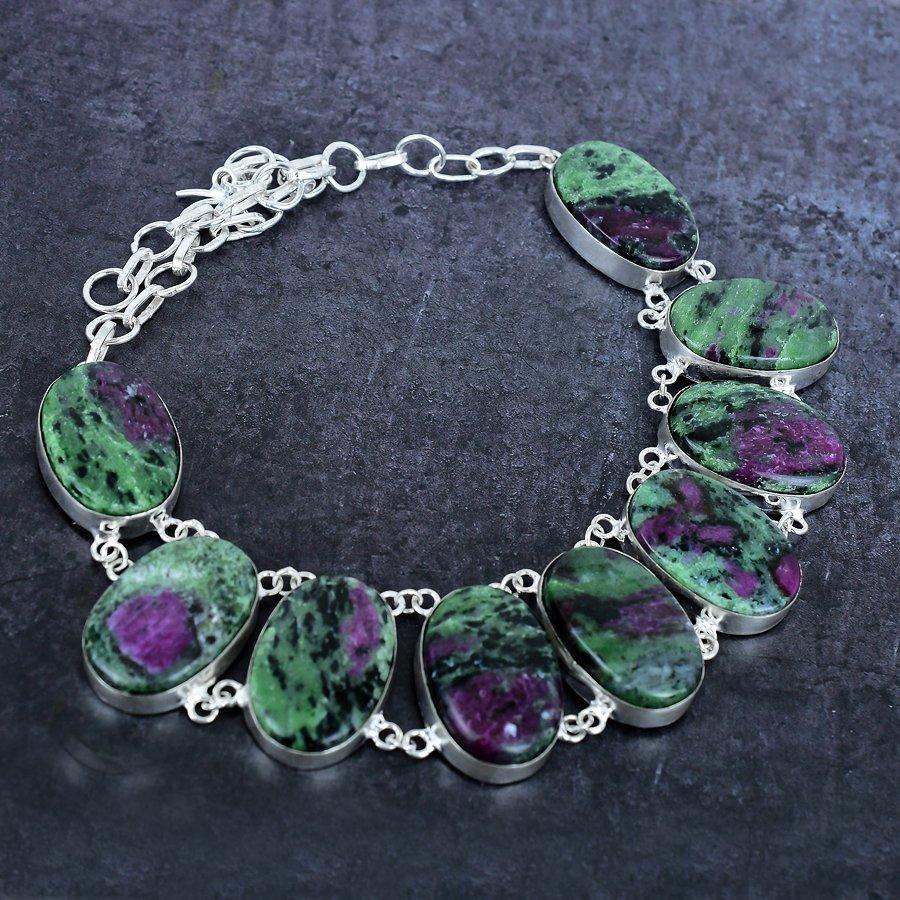 Natural Ruby Zosite Gemstone 925 Sterling Silver Jewelry Necklace 18" a6L78